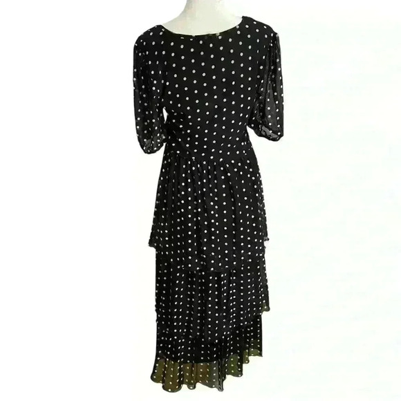 Madison + Hudson Tiered Flowy Dress Size M Black White Polka Dot Stretch Maxi - Picture 9 of 14